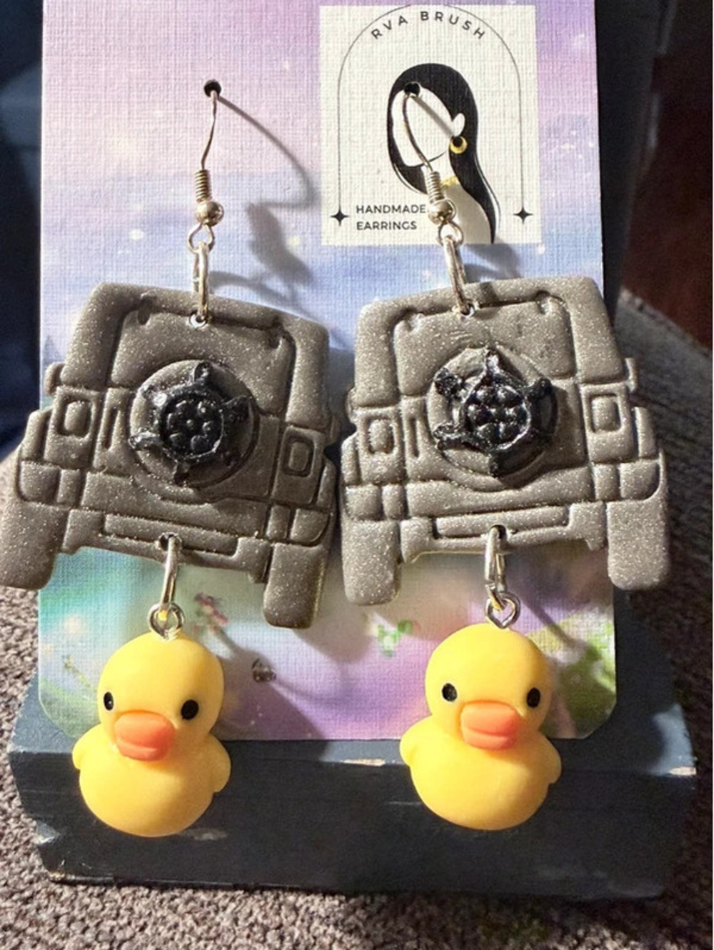Handmade Jeep and Rubber Duck Polymer Clay Dangle Earrings Funny Off-Road